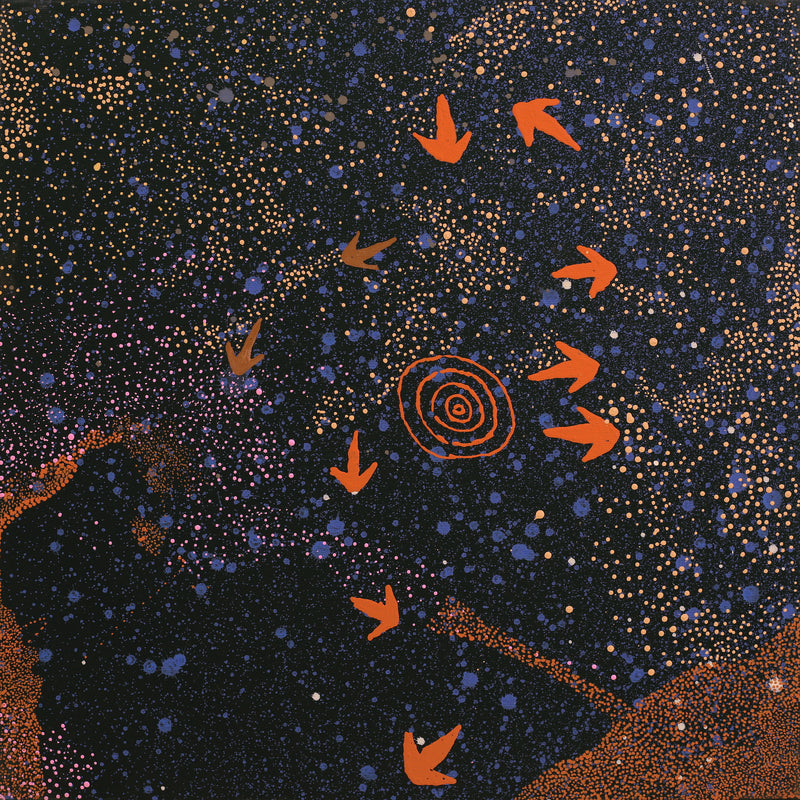 Aboriginal Artwork by Lloyd Jampijinpa Brown, Yankirri Jukurrpa (Emu Dreaming) - Ngarlikurlangu, 40x40cm