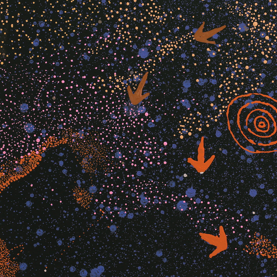 Aboriginal Artwork by Lloyd Jampijinpa Brown, Yankirri Jukurrpa (Emu Dreaming) - Ngarlikurlangu, 40x40cm