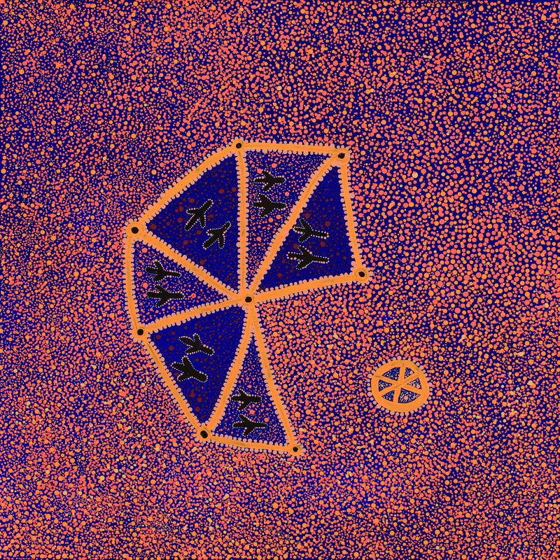 Aboriginal Artwork by Lloyd Jampijinpa Brown, Yankirri Jukurrpa (Emu Dreaming) - Ngarlikurlangu, 76x76cm