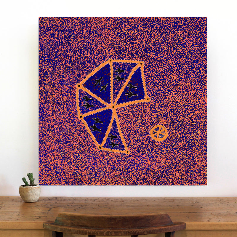 Aboriginal Artwork by Lloyd Jampijinpa Brown, Yankirri Jukurrpa (Emu Dreaming) - Ngarlikurlangu, 76x76cm