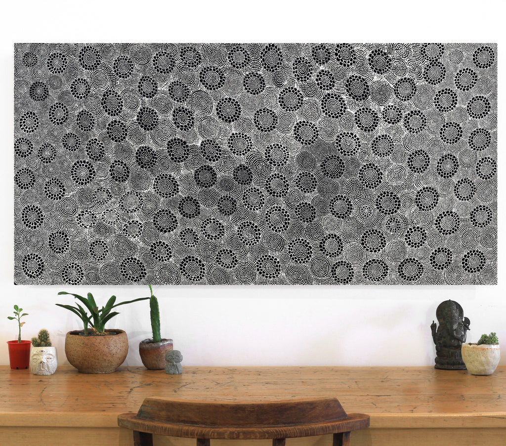 Aboriginal Artwork by Lola Nampijinpa Brown, Ngapa Jukurrpa - Mikanji, 122x61cm