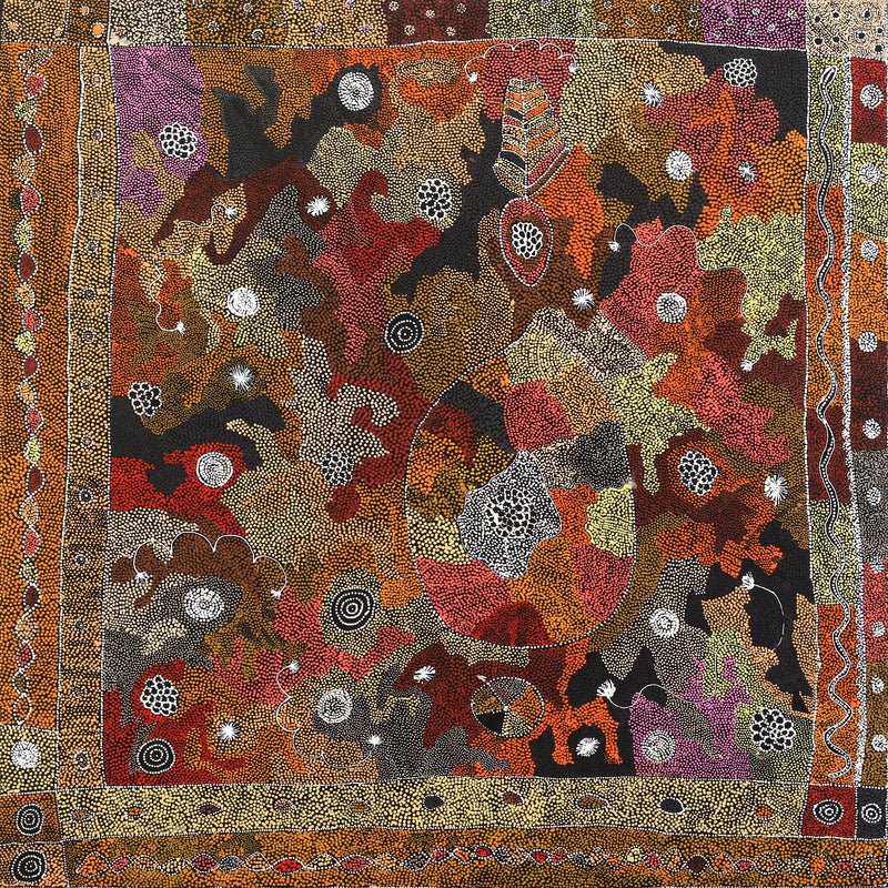 Aboriginal Artwork by Lola Nampijinpa Brown, Ngapa Jukurrpa - Mikanji, 107x107cm