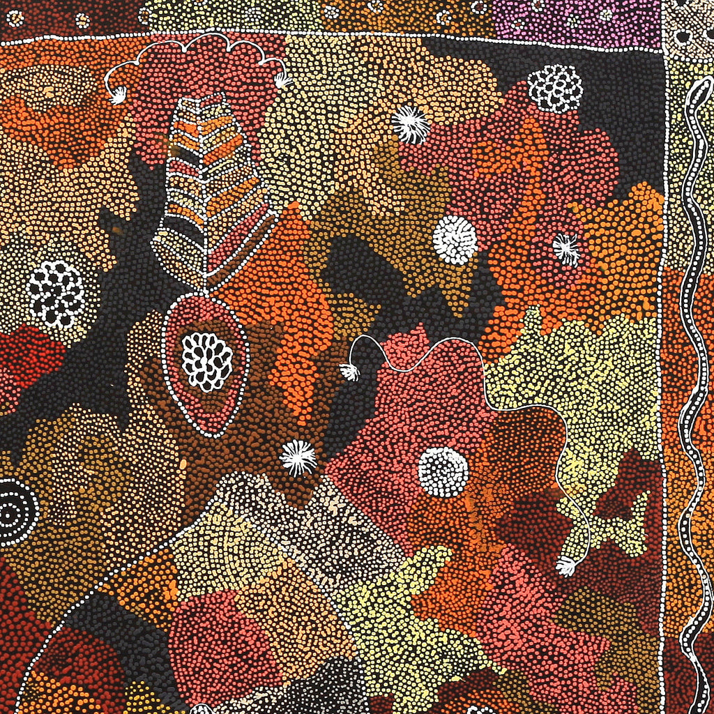 Aboriginal Artwork by Lola Nampijinpa Brown, Ngapa Jukurrpa - Mikanji, 107x107cm