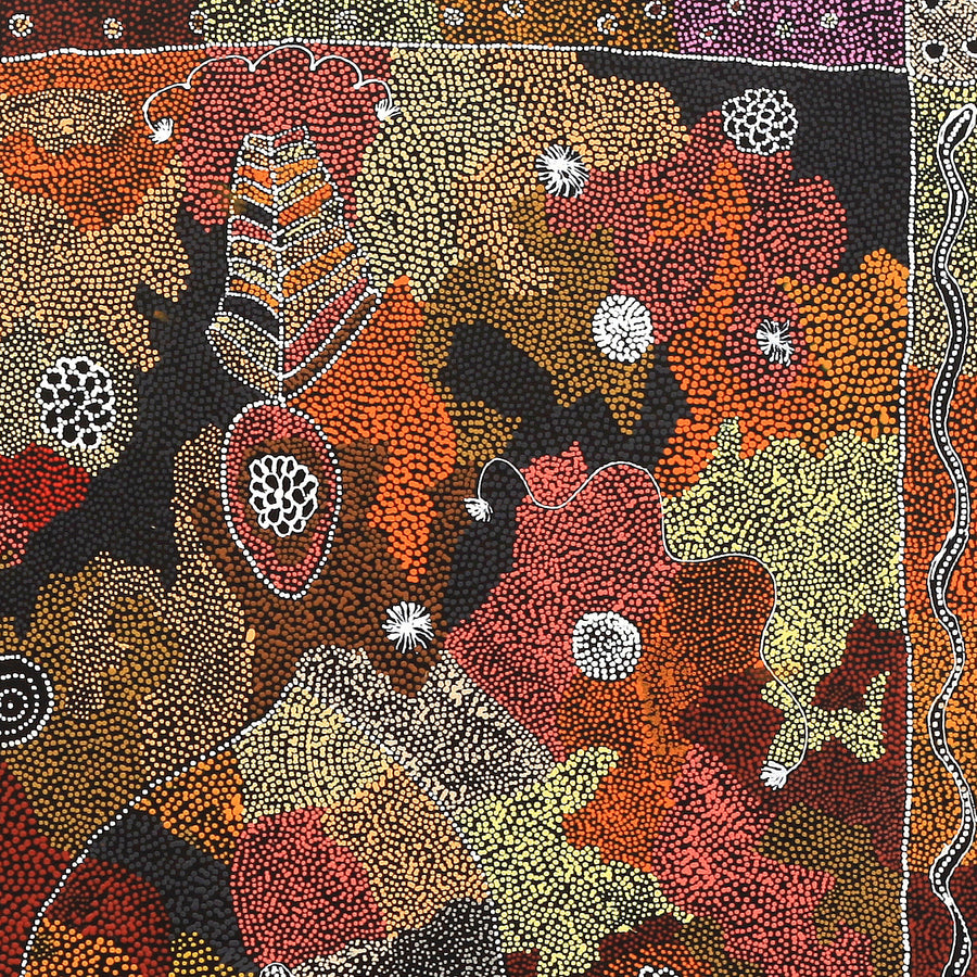 Aboriginal Artwork by Lola Nampijinpa Brown, Ngapa Jukurrpa - Mikanji, 107x107cm