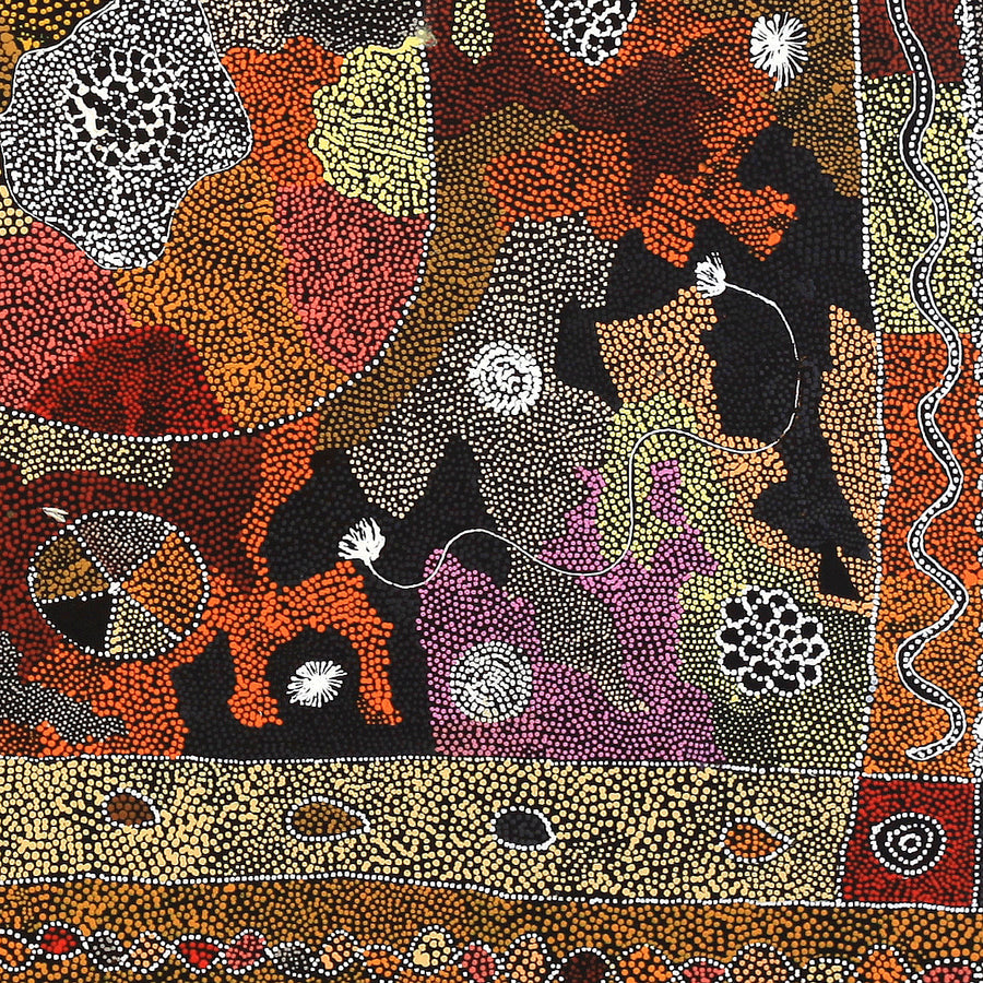 Aboriginal Artwork by Lola Nampijinpa Brown, Ngapa Jukurrpa - Mikanji, 107x107cm
