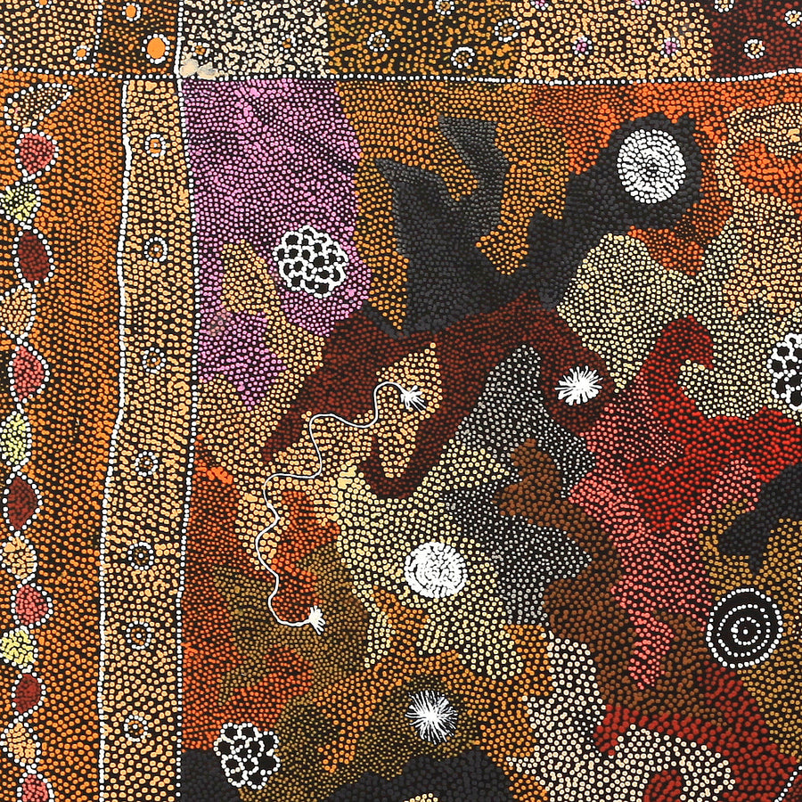 Aboriginal Artwork by Lola Nampijinpa Brown, Ngapa Jukurrpa - Mikanji, 107x107cm