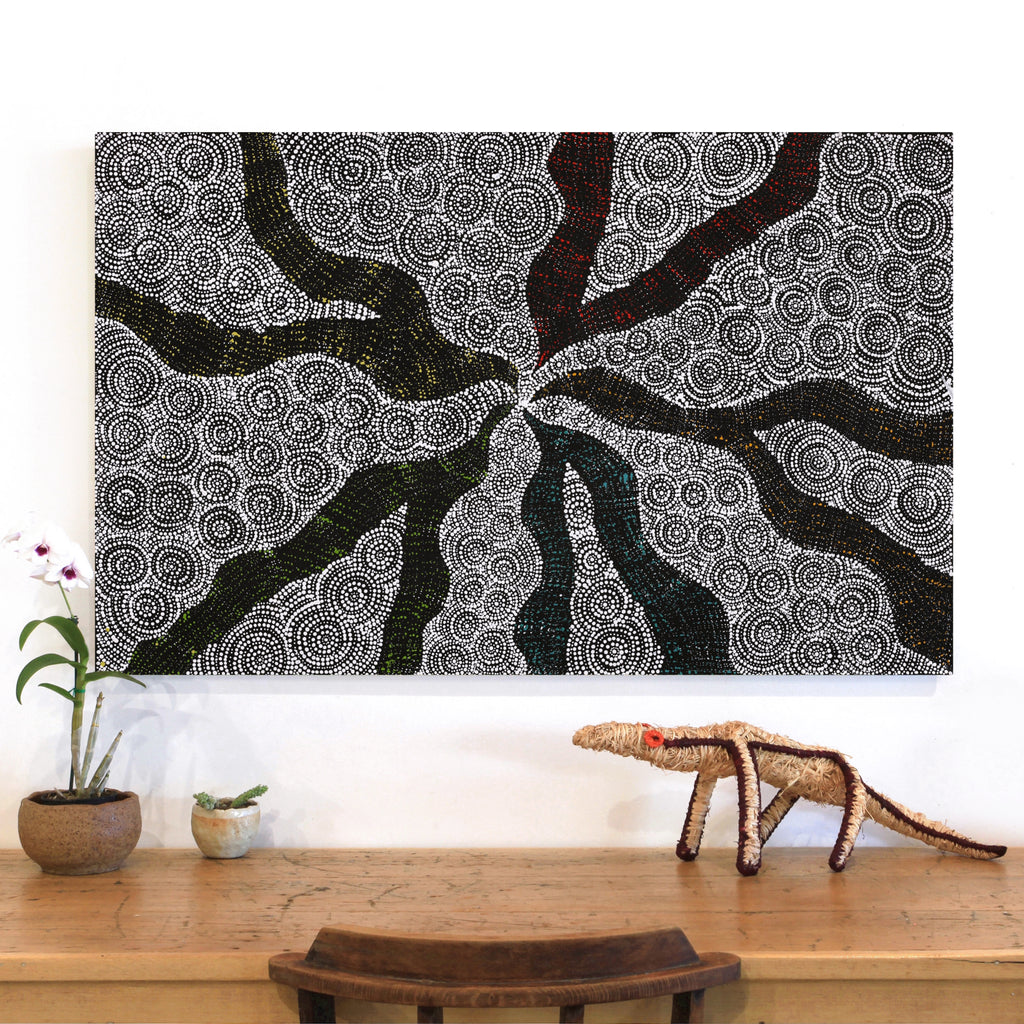 Aboriginal Artwork by Lola Nampijinpa Brown, Ngapa Jukurrpa - Mikanji, 122x76cm