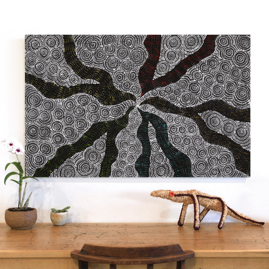 Aboriginal Artwork by Lola Nampijinpa Brown, Ngapa Jukurrpa - Mikanji, 122x76cm