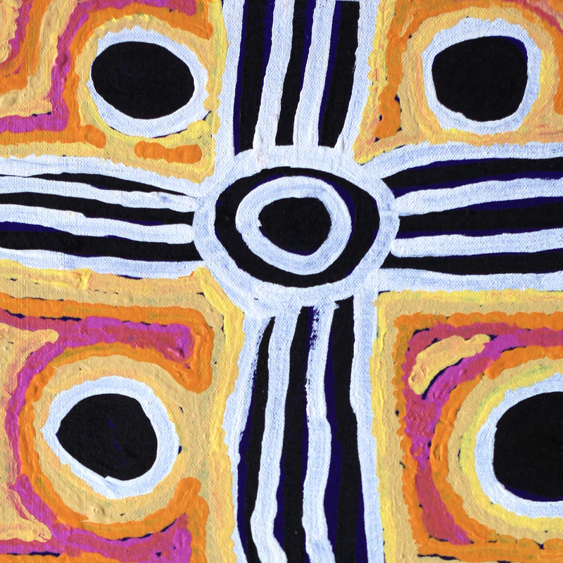 Aboriginal Artwork by Long Maggie Nakamarra White, Ngapa Jukurrpa (Water Dreaming), 61x30cm