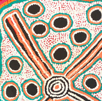 Aboriginal Artwork by Long Maggie Nakamarra White, Yinirnti Jukurrpa (Bean Tree Dreaming), 61x46cm