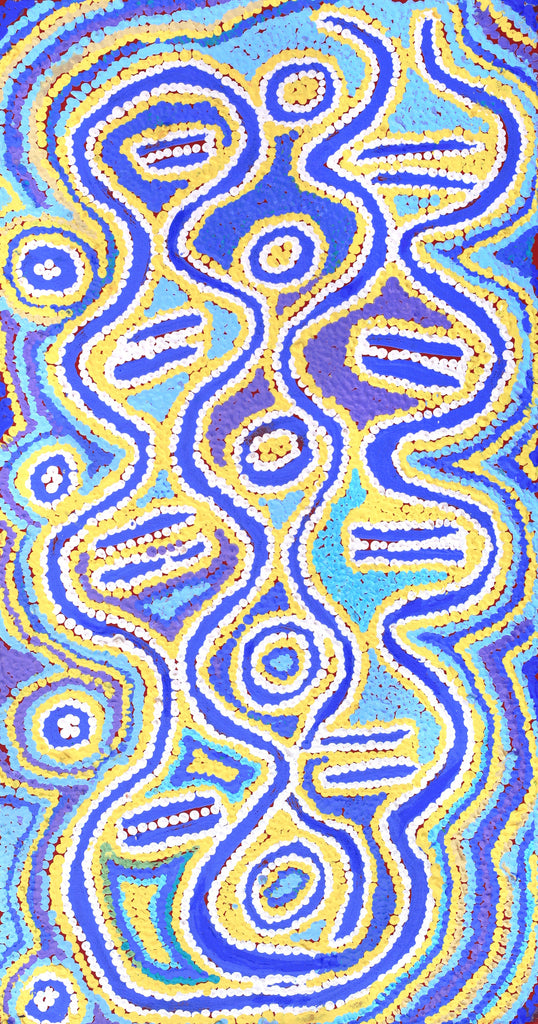 Aboriginal Artwork by Long Maggie Nakamarra White, Ngapa Jukurrpa (Water Dreaming) - Pirlinyarnu, 61x30cm
