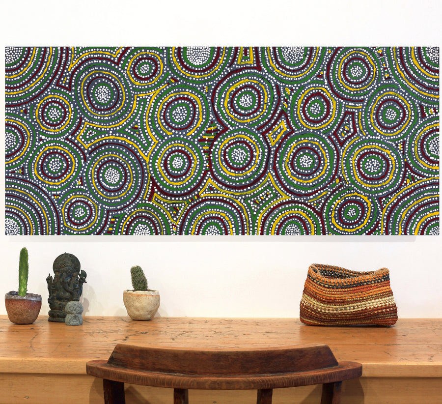 Aboriginal Artwork by Lorraine Napangardi Wheeler, Lukarrara Jukurrpa, 107x46cm