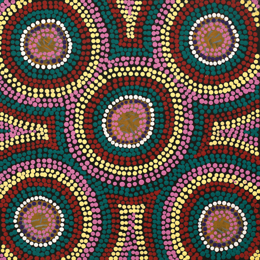 Aboriginal Artwork by Lorraine Napangardi Wheeler, Ngurlu Jukurrpa (Native Seed Dreaming), 30x30cm