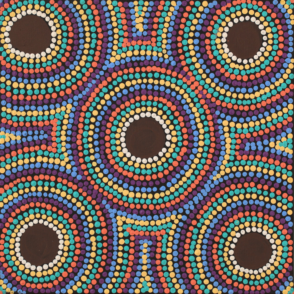 Aboriginal Artwork by Lorraine Napangardi Wheeler, Lukarrara Jukurrpa (Desert Fringe-rush Seed Dreaming), 30x30cm