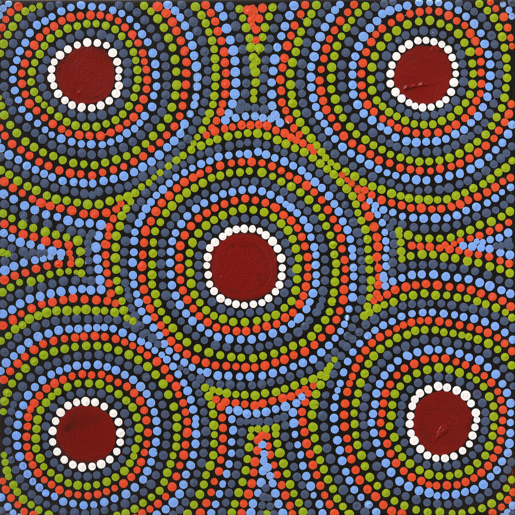 Aboriginal Artwork by Lorraine Napangardi Wheeler, Lukarrara Jukurrpa (Desert Fringe-rush Seed Dreaming), 30x30cm