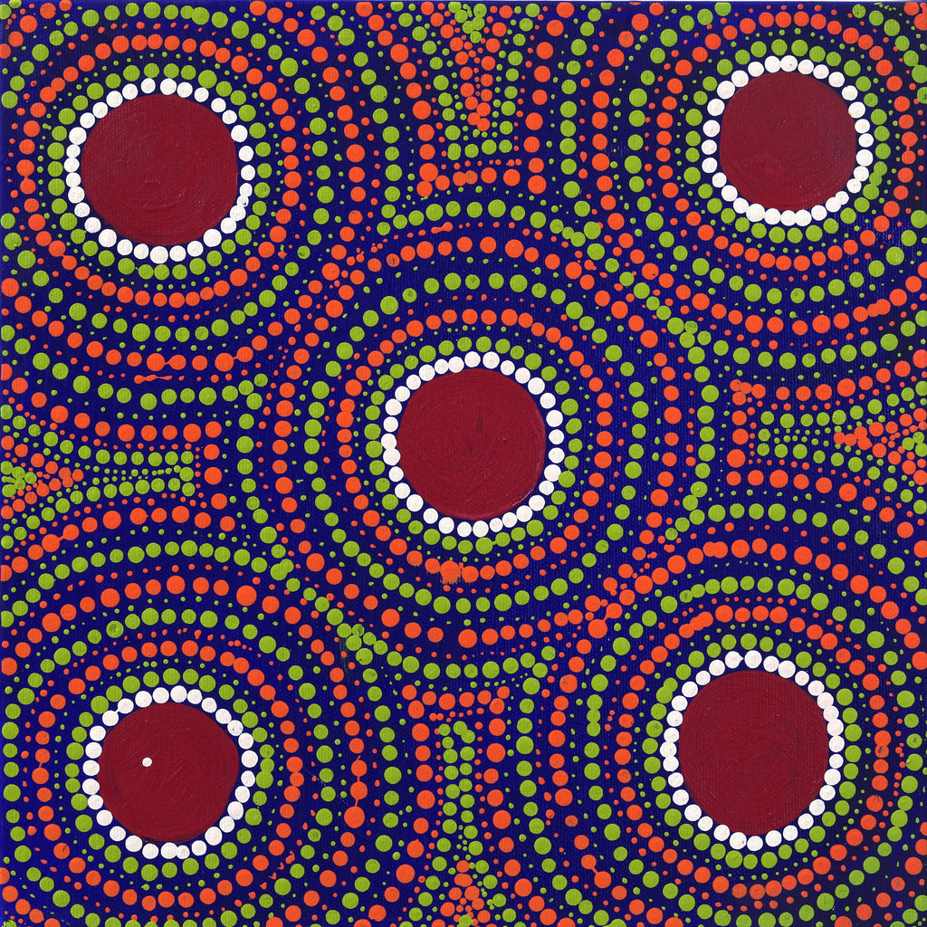 Aboriginal Artwork by Lorraine Napangardi Wheeler, Lukarrara Jukurrpa (Desert Fringe-rush Seed Dreaming), 30x30cm