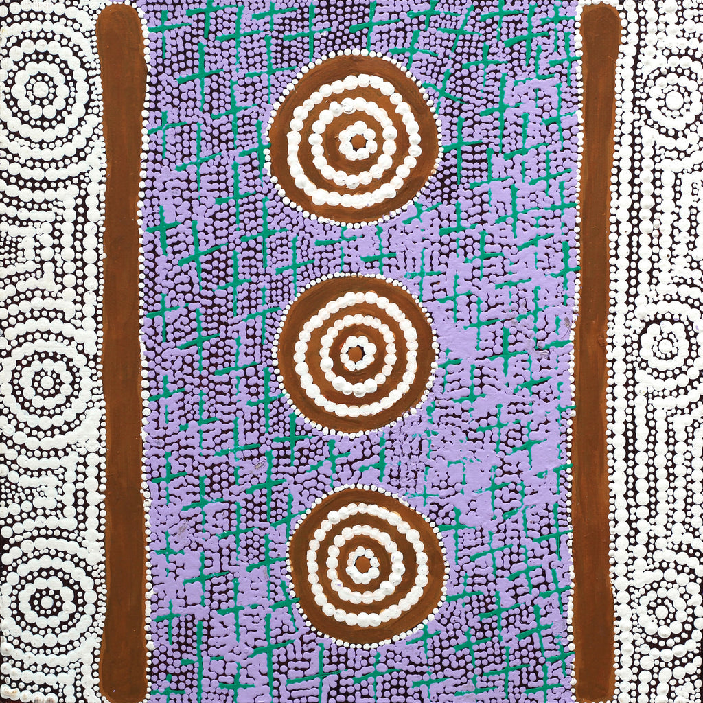 Aboriginal Artwork by Lorraine Nungarrayi Granites, Ngatijirri Jukurrpa (Budgerigar Dreaming), 30x30cm