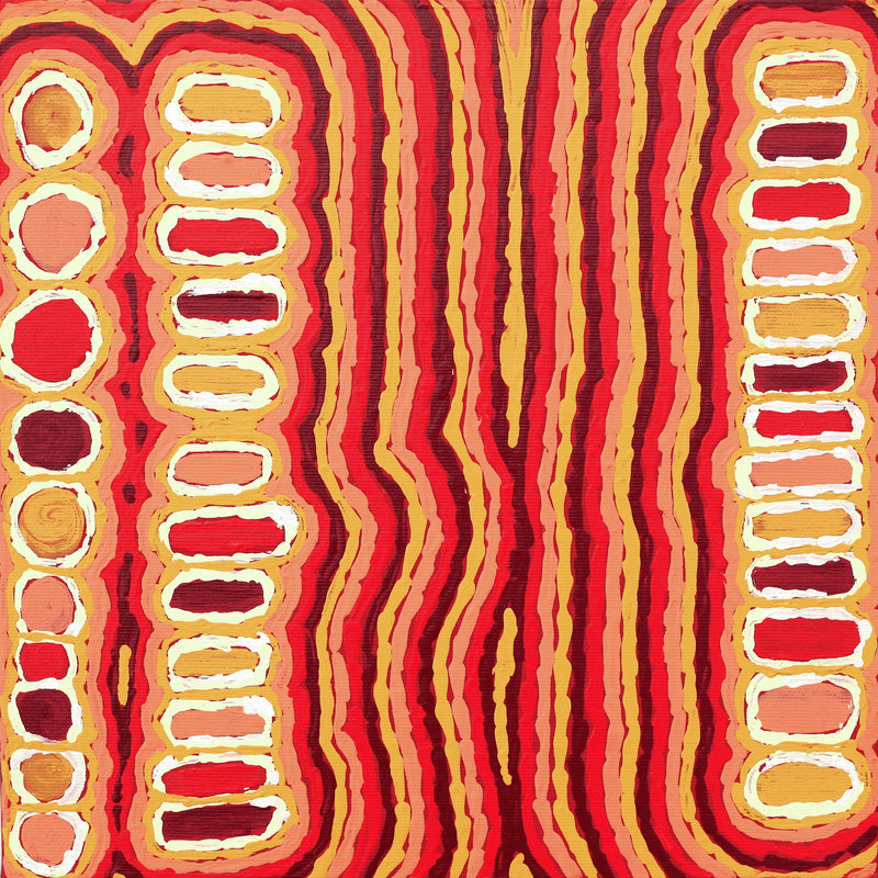 Aboriginal Artwork by Lorraine Napangardi Wheeler, Lukarrara Jukurrpa (Desert Fringe-rush Seed Dreaming), 30x30cm
