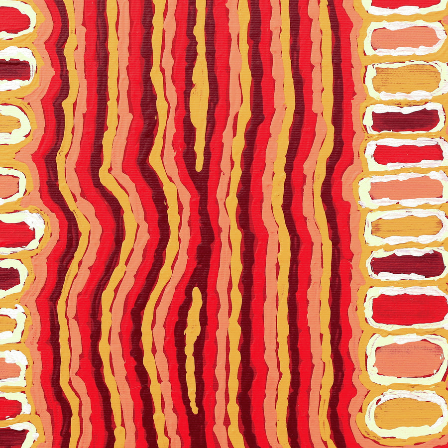 Aboriginal Artwork by Lorraine Napangardi Wheeler, Lukarrara Jukurrpa (Desert Fringe-rush Seed Dreaming), 30x30cm