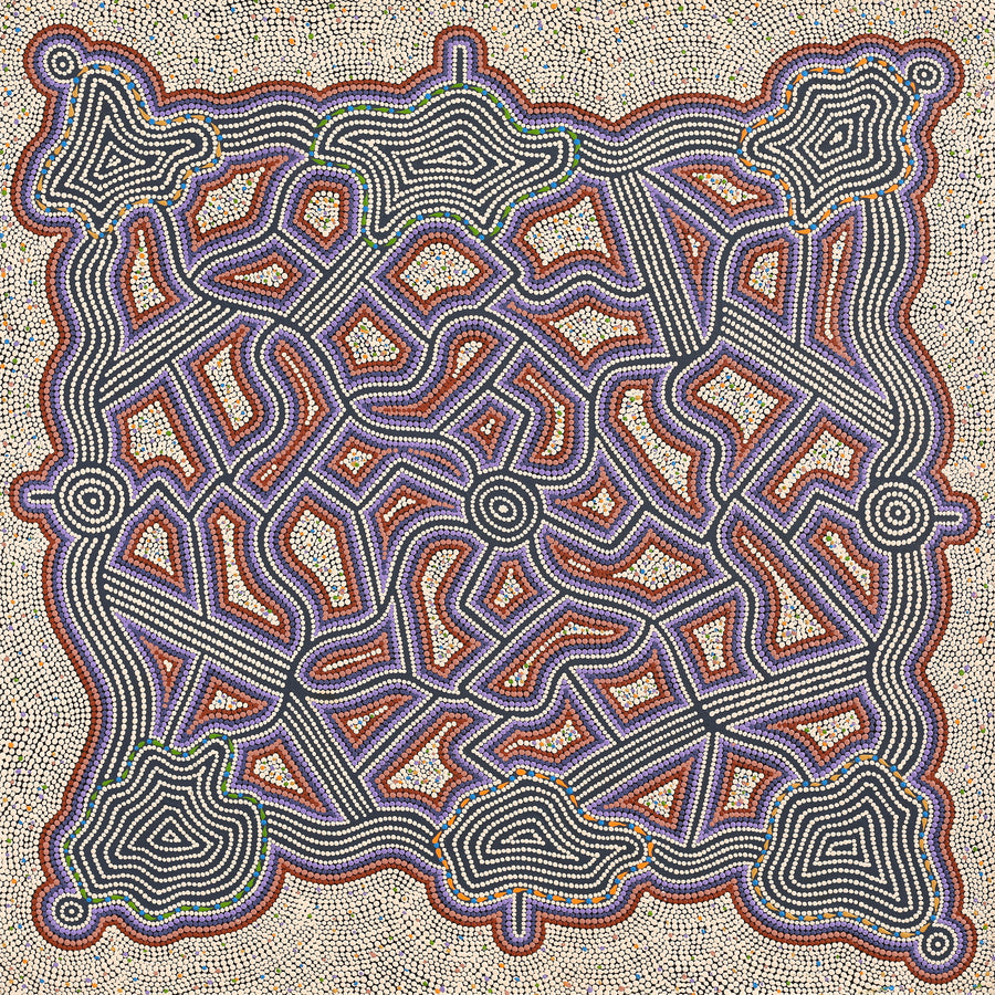 Aboriginal Artwork by Louise Nangala Egan, Ngapa Jukurrpa (Water Dreaming) - Puyurru, 107x107cm