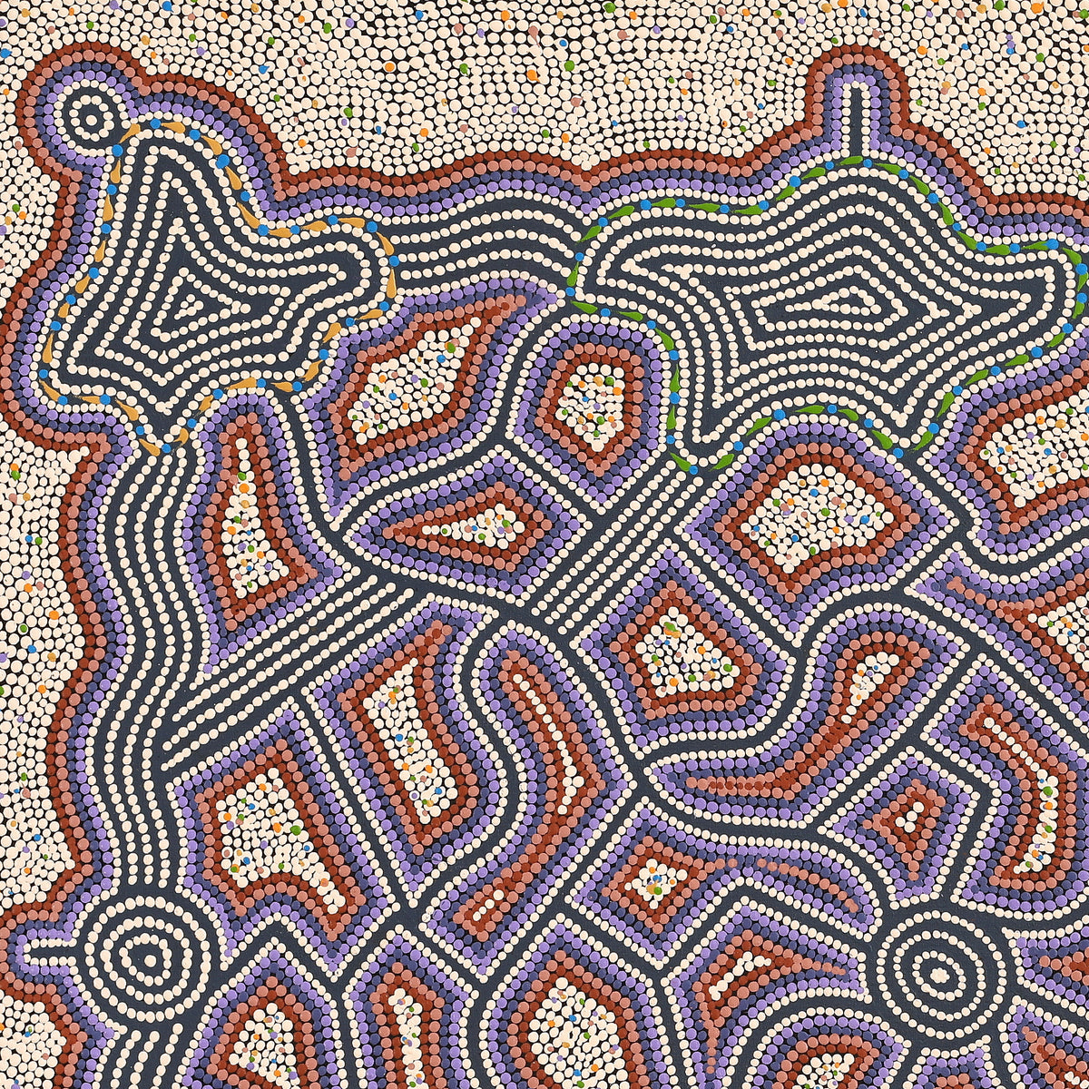 Aboriginal Art by Louise Nangala Egan, Ngapa Jukurrpa (Water Dreaming) - Puyurru, 107x107cm - ART ARK®