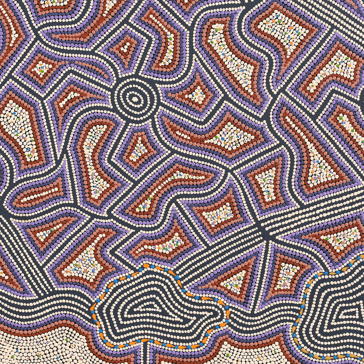 Aboriginal Art by Louise Nangala Egan, Ngapa Jukurrpa (Water Dreaming) - Puyurru, 107x107cm - ART ARK®