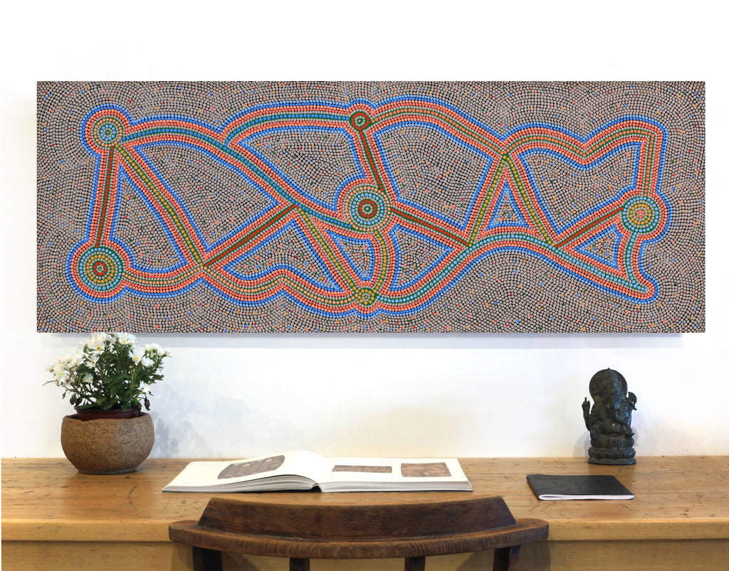 Aboriginal Art by Louise Nangala Egan, Ngapa Jukurrpa (Water Dreaming) - Puyurru, 122x46cm - ART ARK®