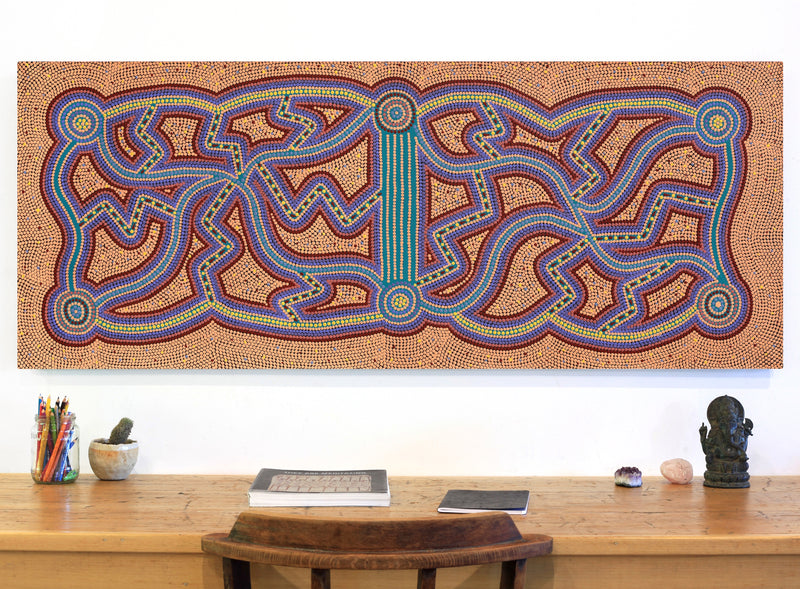 Aboriginal Artwork by Louise Nangala Egan, Ngapa Jukurrpa (Water Dreaming) - Puyurru, 152x61cm