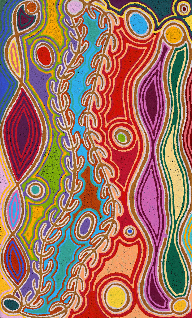 Aboriginal Artwork by Louise Napangardi Watson, Mina Mina Jukurrpa, 76x46cm