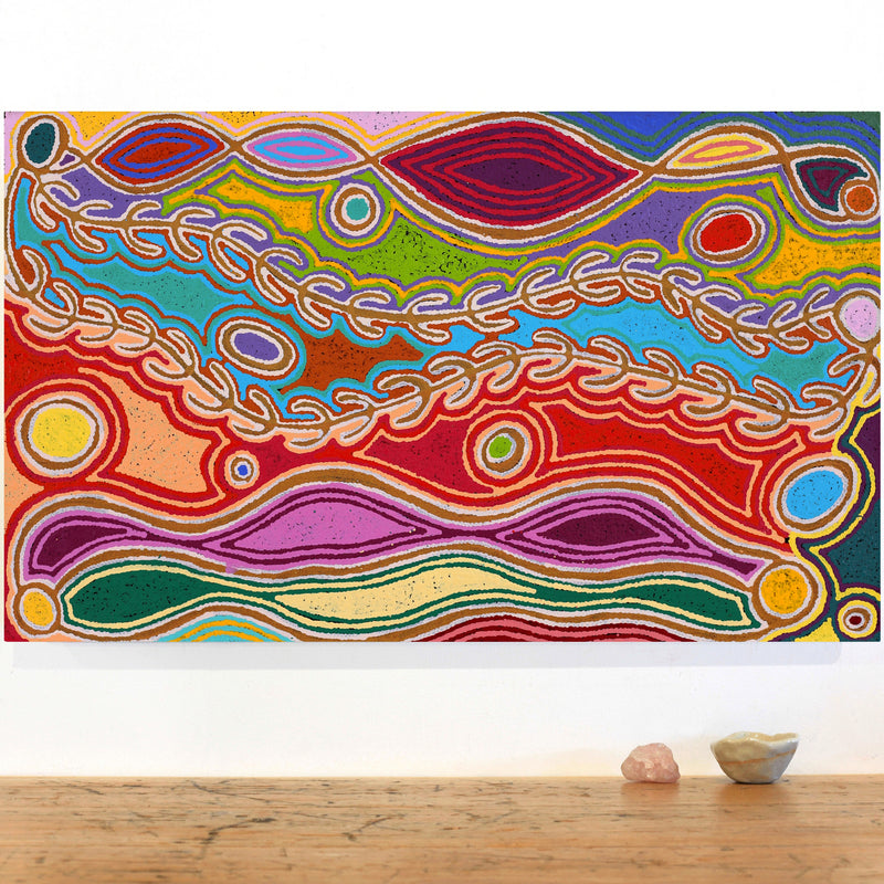 Aboriginal Artwork by Louise Napangardi Watson, Mina Mina Jukurrpa, 76x46cm