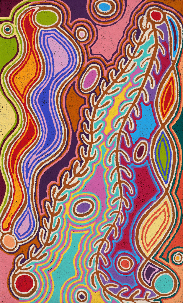 Aboriginal Artwork by Louise Napangardi Watson, Mina Mina Jukurrpa, 76x46cm