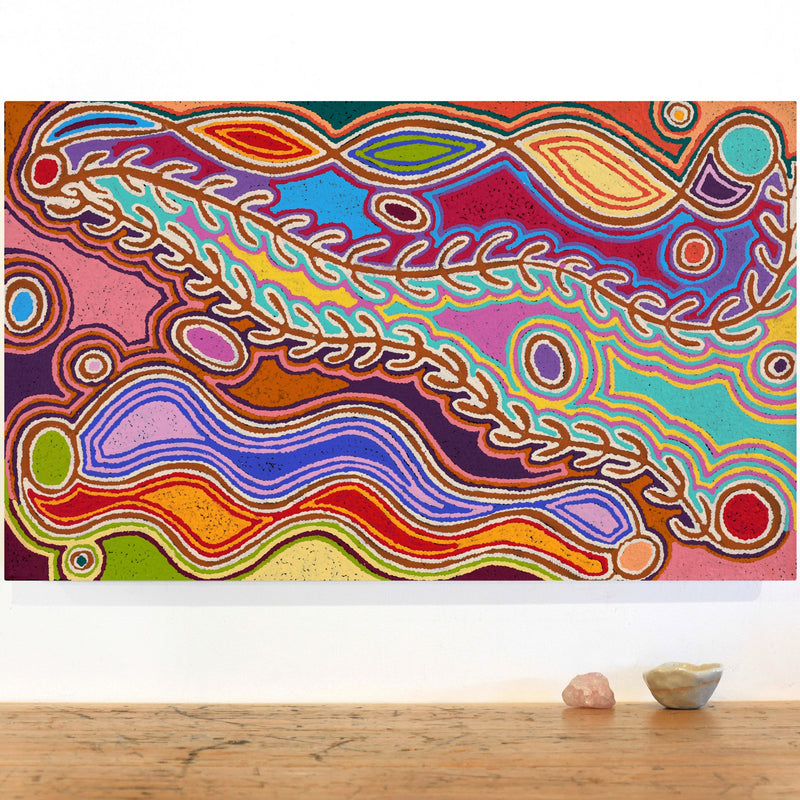 Aboriginal Artwork by Louise Napangardi Watson, Mina Mina Jukurrpa, 76x46cm