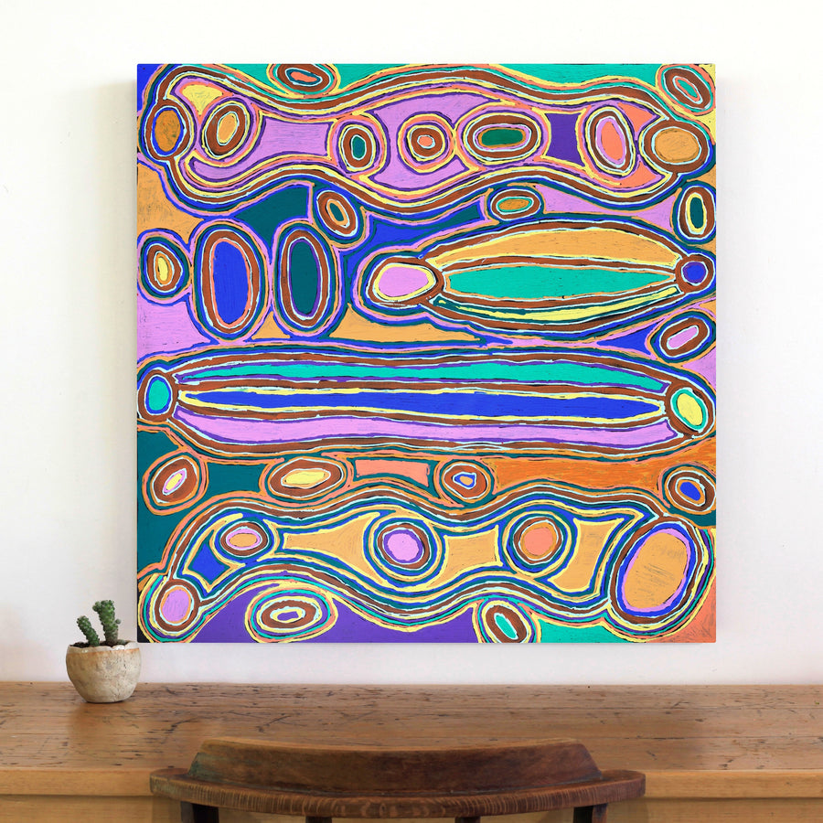 Aboriginal Artwork by Louise Napangardi Dickson, Mina Mina Dreaming - Ngalyipi, 76x76cm
