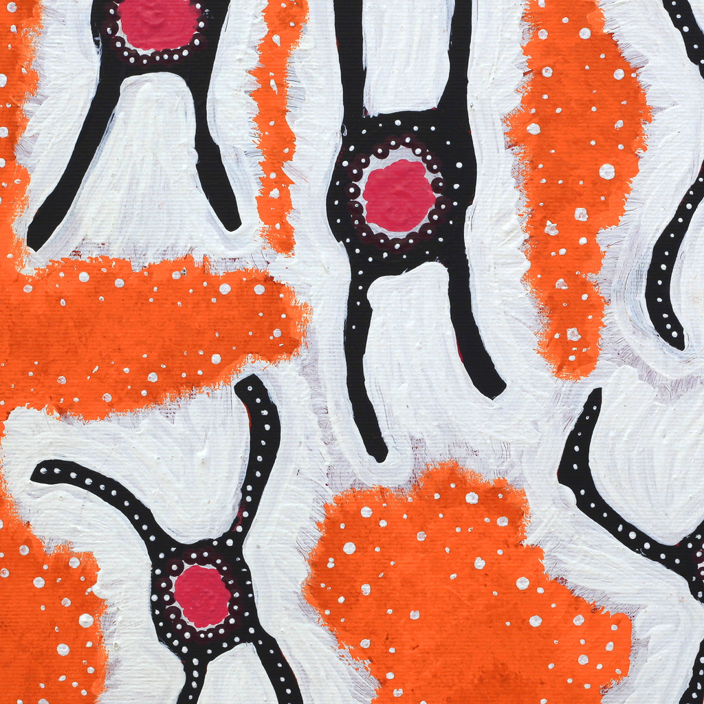 Aboriginal Artwork by Lucky Nampijinpa Langdon, Watiya-warnu Jukurrpa (Seed Dreaming), 30x30cm