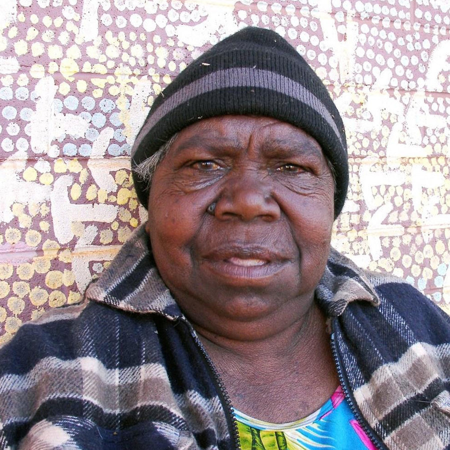 Aboriginal Artwork by Lucky Nampijinpa Langdon, Watiya-warnu Jukurrpa (Seed Dreaming), 46x46cm