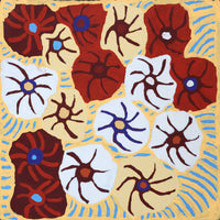 Aboriginal Artwork by Lucky Nampijinpa Langdon, Watiya-warnu Jukurrpa (Seed Dreaming), 46x46cm