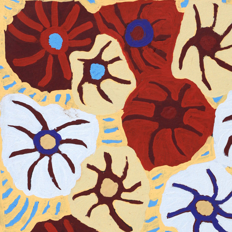 Aboriginal Artwork by Lucky Nampijinpa Langdon, Watiya-warnu Jukurrpa (Seed Dreaming), 46x46cm