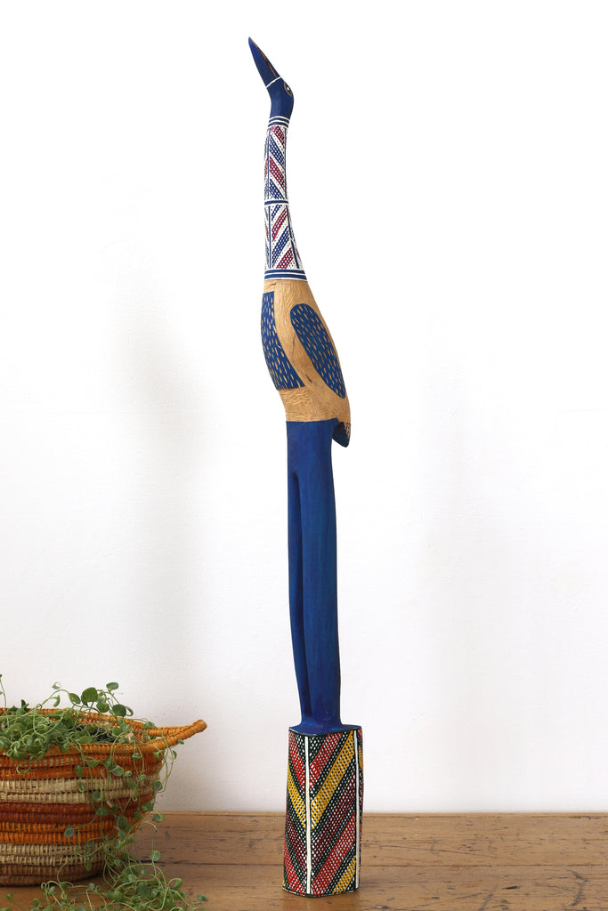Aboriginal Artwork by Luke Djalagarrarra, Blue Bird Sculpture, 88cm