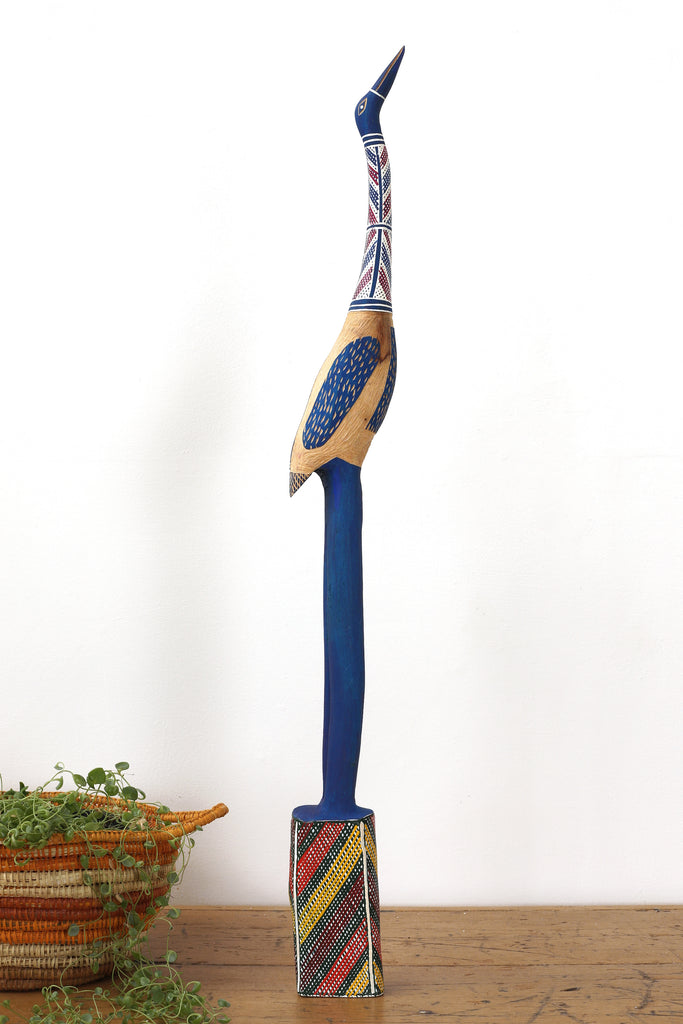 Aboriginal Artwork by Luke Djalagarrarra, Blue Bird Sculpture, 88cm - ART ARK®