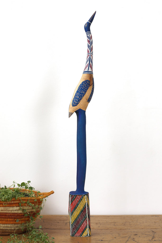 Aboriginal Artwork by Luke Djalagarrarra, Blue Bird Sculpture, 88cm
