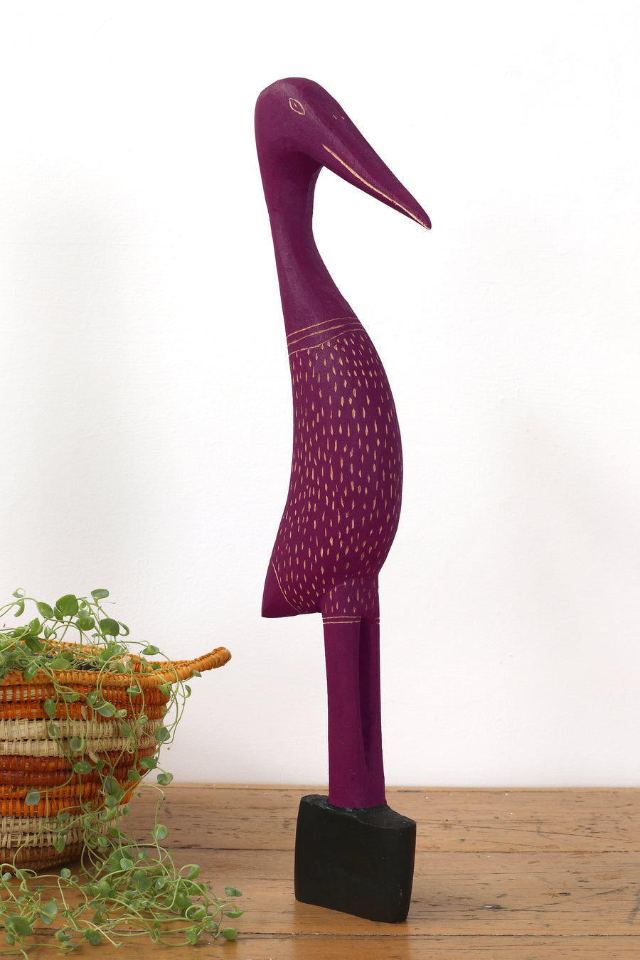 Aboriginal Artwork by Luke Djalagarrarra, Carved Bird in Purple Sculpture, 57cm