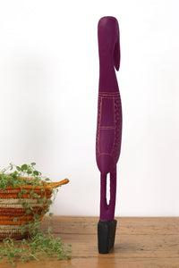 Aboriginal Artwork by Luke Djalagarrarra, Carved Bird in Purple Sculpture, 57cm