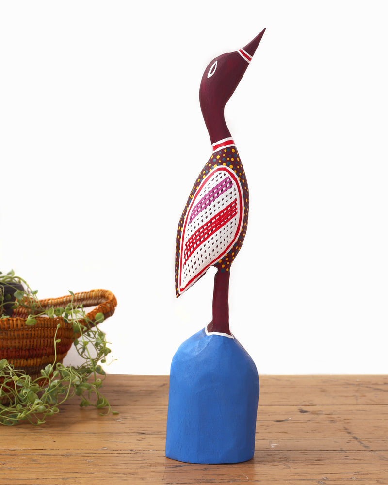 Aboriginal Artwork by Luke Djalagarrarra, Carved Bird Sculpture, 37cm