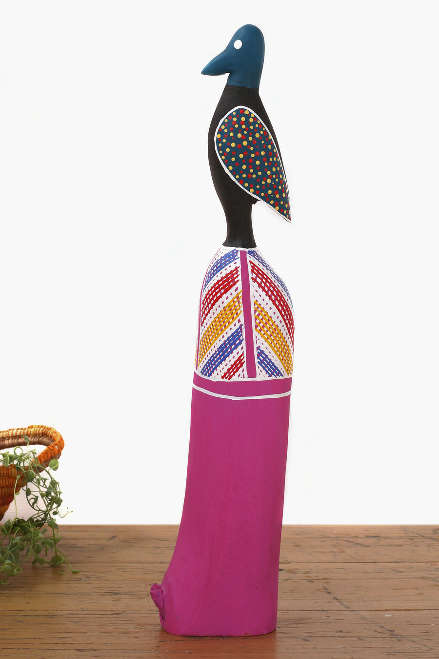 Aboriginal Artwork by Luke Djalagarrarra, Carved Bird Sculpture, 52cm