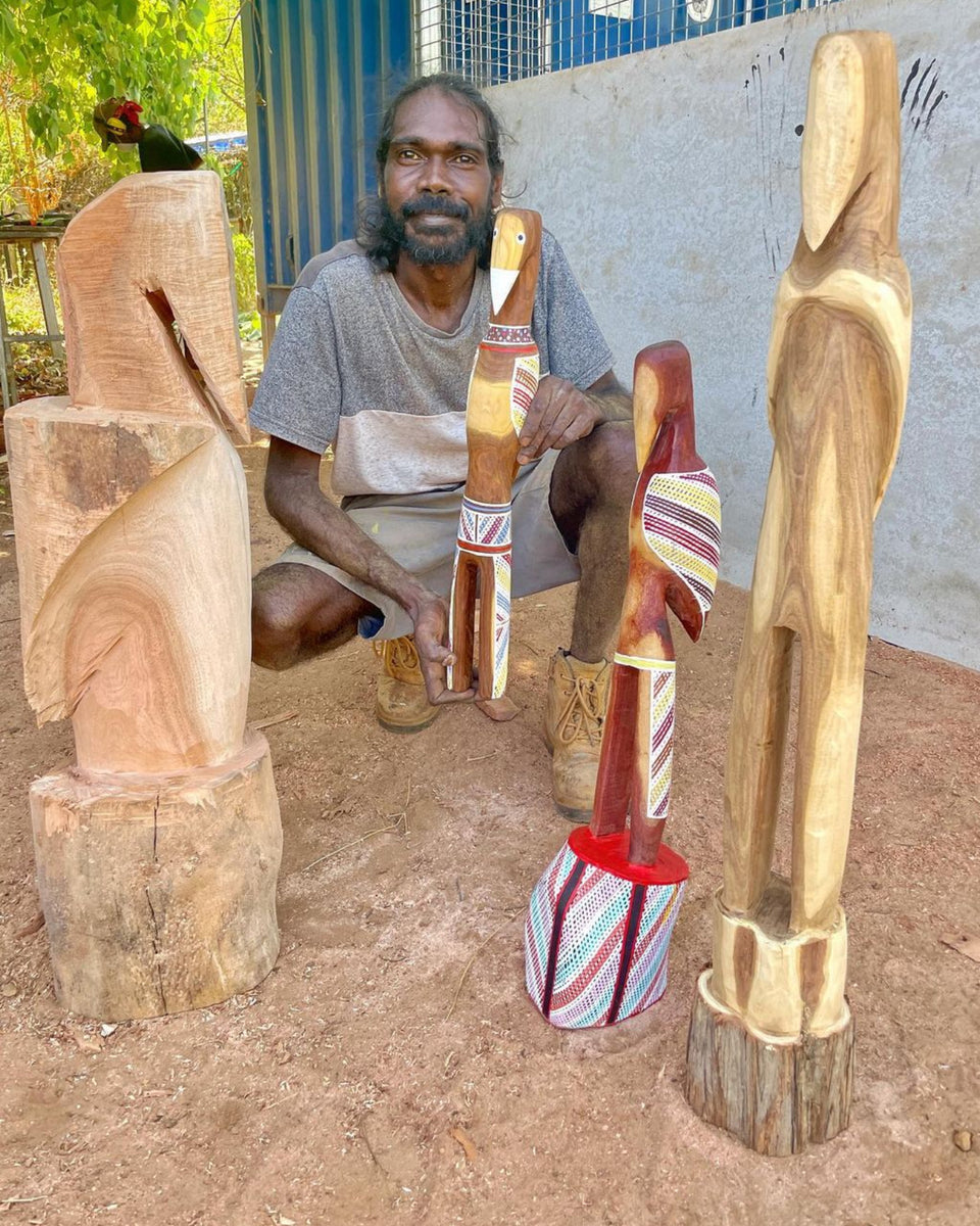 Aboriginal Art by Luke Djalagarrarra, Carved Bird Sculpture, 37cm - ART ARK®