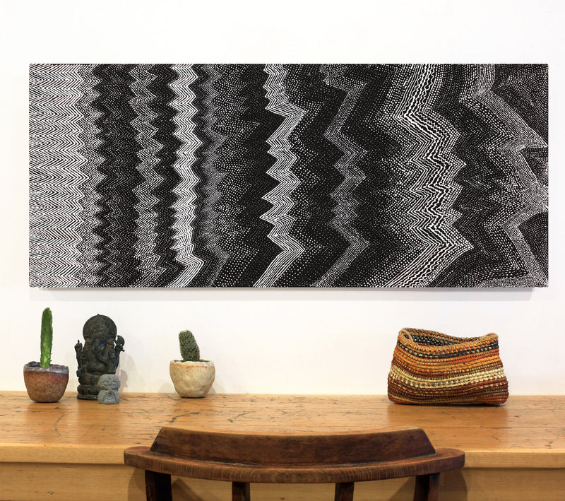 Aboriginal Artwork by Lyn Napangardi Ward, Ngapa Jukurrpa - Pirlinyarnu, 107x46cm