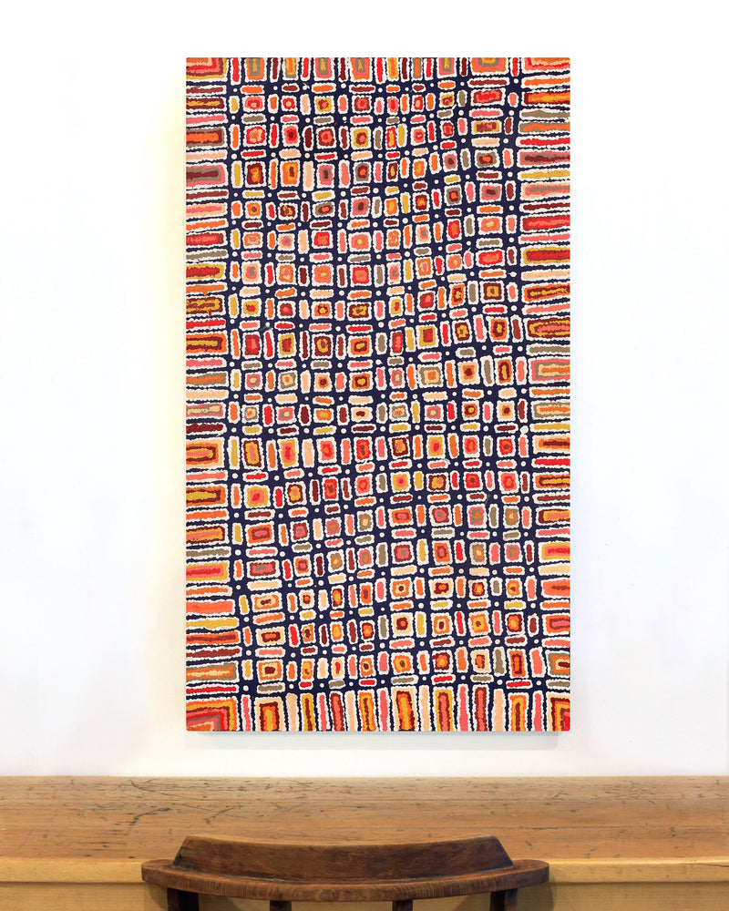 Aboriginal Artwork by Lynette Nangala Singleton, Ngapa Jukurrpa - Puyurru, 107x61cm