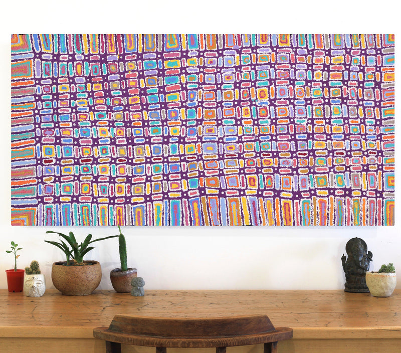 Aboriginal Artwork by Lynette Nangala Singleton, Ngapa Jukurrpa - Puyurru, 122x61cm