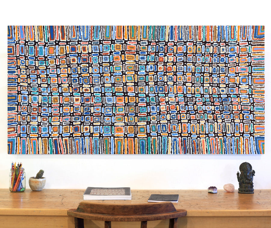 Aboriginal Artwork by Lynette Nangala Singleton, Ngapa Jukurrpa - Puyurru, 152x76cm