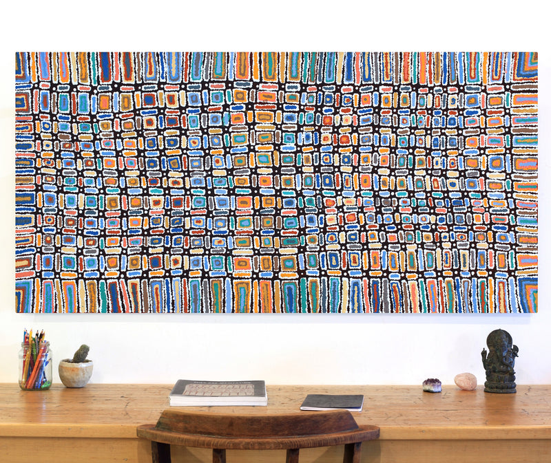 Aboriginal Artwork by Lynette Nangala Singleton, Ngapa Jukurrpa - Puyurru, 152x76cm